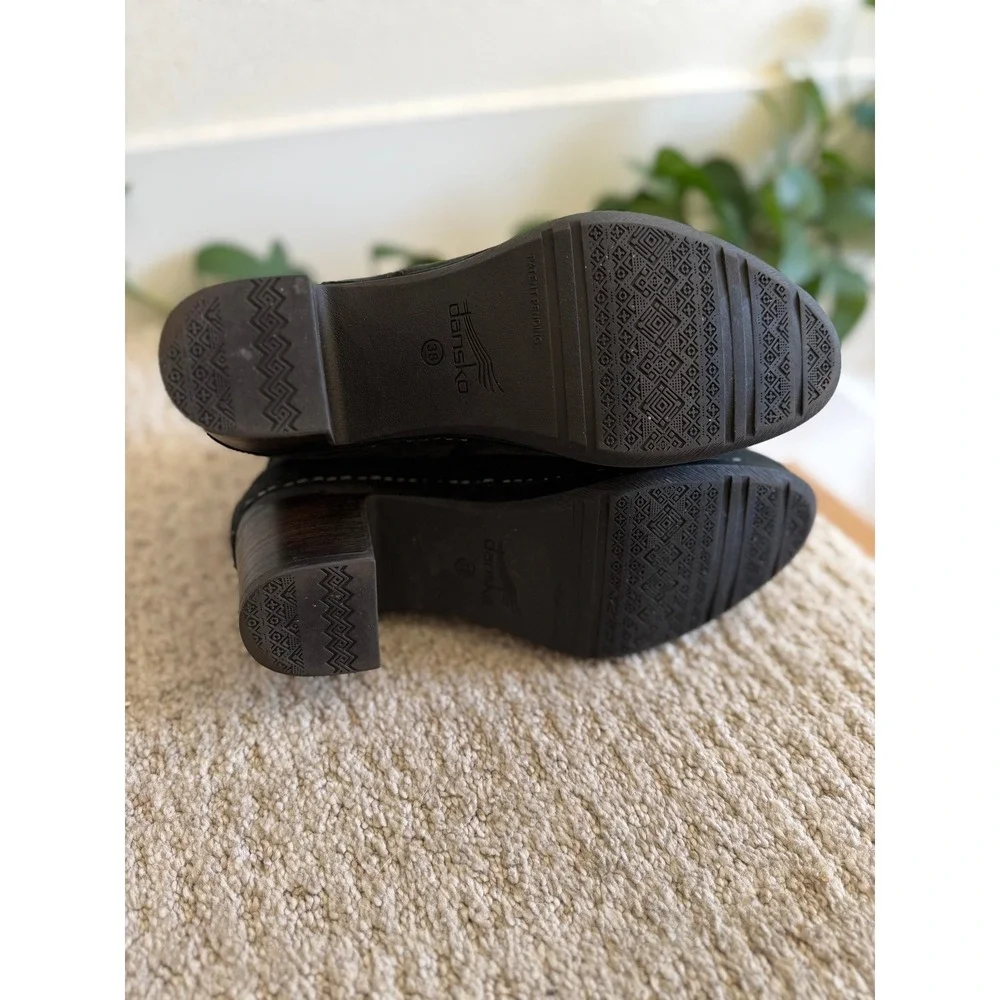 Dansko Hartley Black Nubuck Buckle Ankle Boots Side Zip Block Heel 7.5-8 EU 38